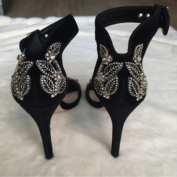 NIB Alexander McQueen Velvet Grosgrain Trim Crystal Embellished Sandals - Picture 6 of 16